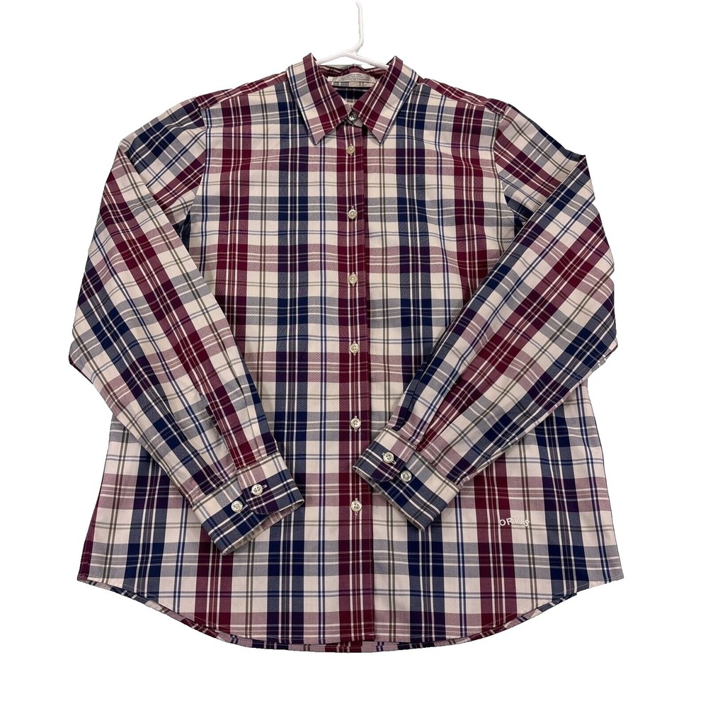 Orvis womens Shirt‎ Size 10 Long Sleeve Wrinkle Free Cotton Tartan Plaid Button